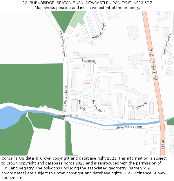 12, BURNBRIDGE, SEATON BURN, NEWCASTLE UPON TYNE, NE13 6DZ: Location map and indicative extent of plot