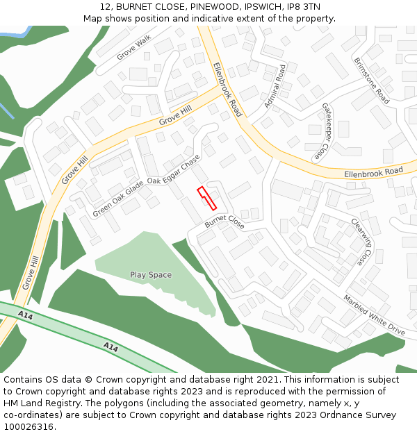 12, BURNET CLOSE, PINEWOOD, IPSWICH, IP8 3TN: Location map and indicative extent of plot