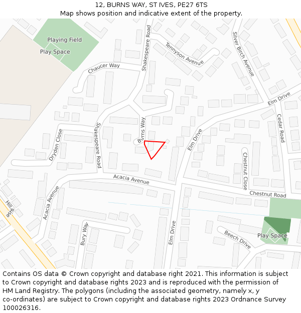 12, BURNS WAY, ST IVES, PE27 6TS: Location map and indicative extent of plot