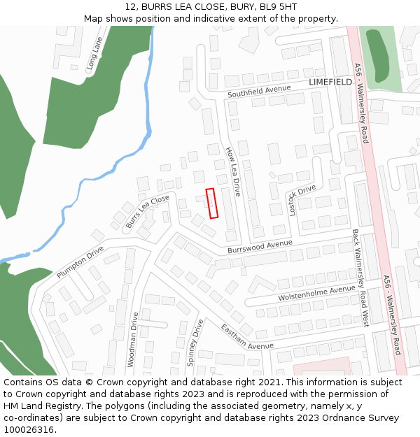 12, BURRS LEA CLOSE, BURY, BL9 5HT: Location map and indicative extent of plot