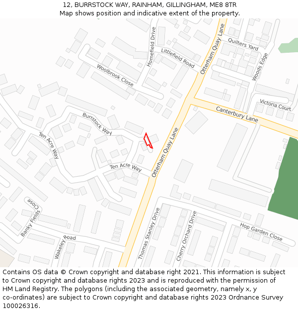 12, BURRSTOCK WAY, RAINHAM, GILLINGHAM, ME8 8TR: Location map and indicative extent of plot