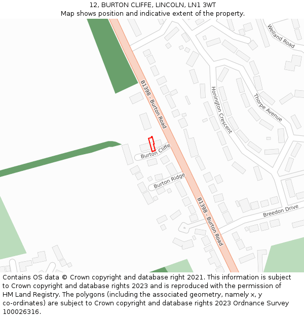 12, BURTON CLIFFE, LINCOLN, LN1 3WT: Location map and indicative extent of plot