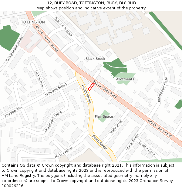 12, BURY ROAD, TOTTINGTON, BURY, BL8 3HB: Location map and indicative extent of plot