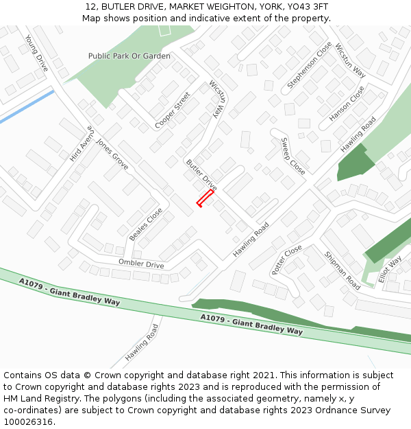 12, BUTLER DRIVE, MARKET WEIGHTON, YORK, YO43 3FT: Location map and indicative extent of plot