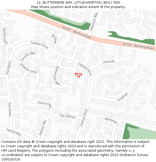 12, BUTTERMERE WAY, LITTLEHAMPTON, BN17 6SX: Location map and indicative extent of plot