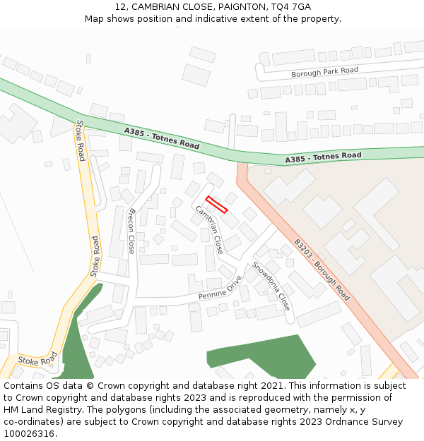12, CAMBRIAN CLOSE, PAIGNTON, TQ4 7GA: Location map and indicative extent of plot