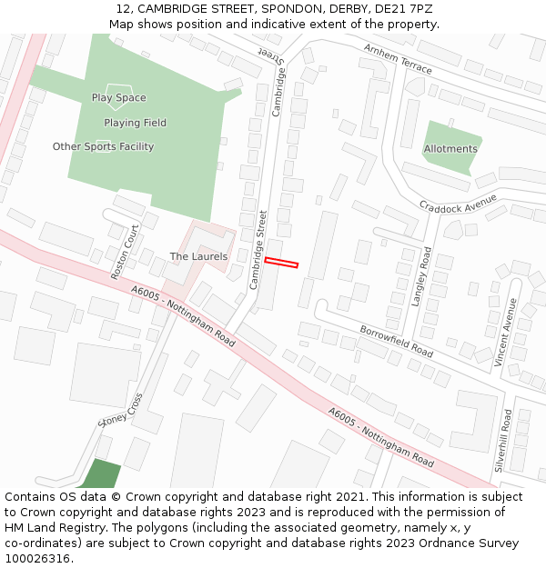 12, CAMBRIDGE STREET, SPONDON, DERBY, DE21 7PZ: Location map and indicative extent of plot