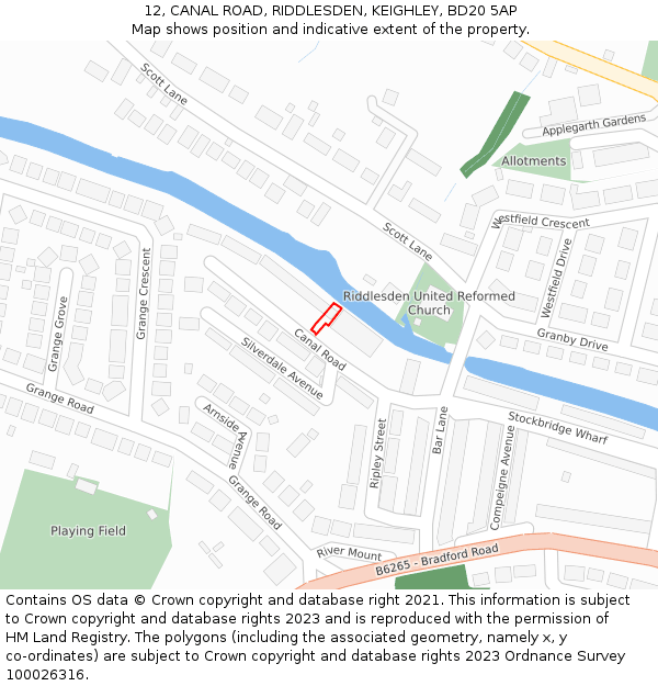 12, CANAL ROAD, RIDDLESDEN, KEIGHLEY, BD20 5AP: Location map and indicative extent of plot