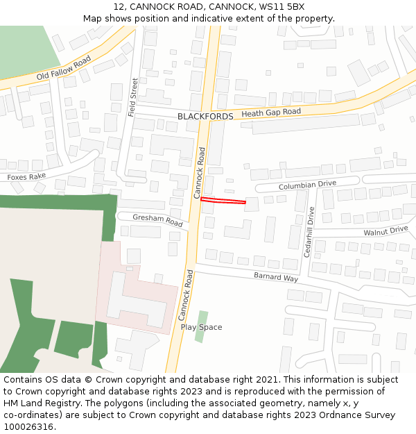 12, CANNOCK ROAD, CANNOCK, WS11 5BX: Location map and indicative extent of plot