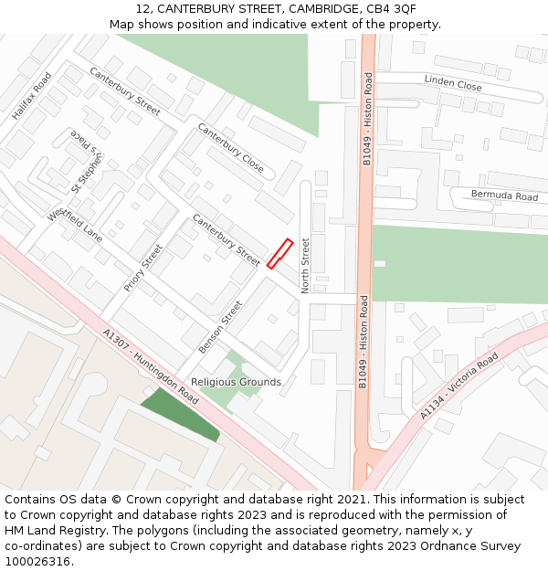 12, CANTERBURY STREET, CAMBRIDGE, CB4 3QF: Location map and indicative extent of plot