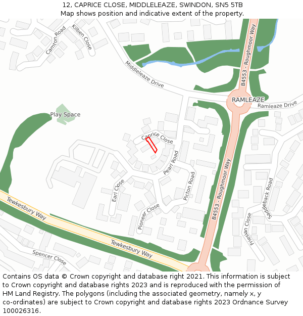 12, CAPRICE CLOSE, MIDDLELEAZE, SWINDON, SN5 5TB: Location map and indicative extent of plot