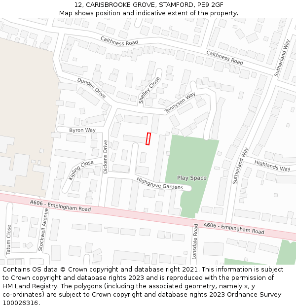 12, CARISBROOKE GROVE, STAMFORD, PE9 2GF: Location map and indicative extent of plot