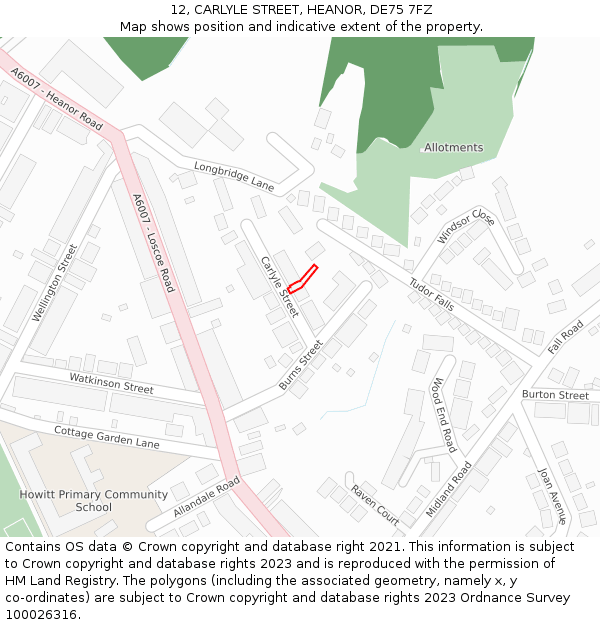 12, CARLYLE STREET, HEANOR, DE75 7FZ: Location map and indicative extent of plot