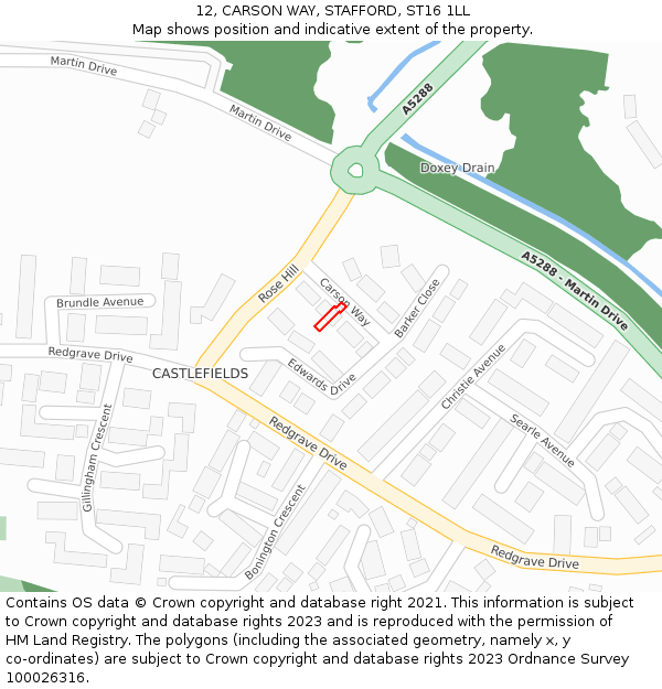 12, CARSON WAY, STAFFORD, ST16 1LL: Location map and indicative extent of plot