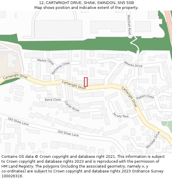 12, CARTWRIGHT DRIVE, SHAW, SWINDON, SN5 5SB: Location map and indicative extent of plot