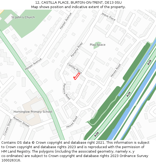 12, CASTILLA PLACE, BURTON-ON-TRENT, DE13 0SU: Location map and indicative extent of plot