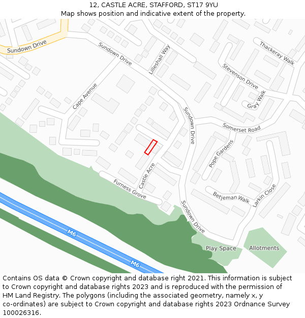 12, CASTLE ACRE, STAFFORD, ST17 9YU: Location map and indicative extent of plot