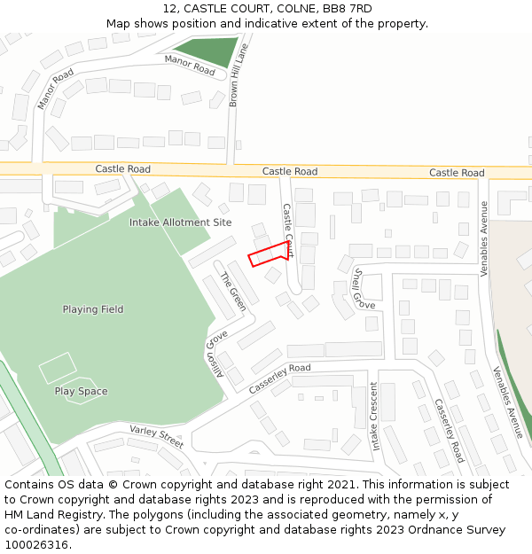 12, CASTLE COURT, COLNE, BB8 7RD: Location map and indicative extent of plot