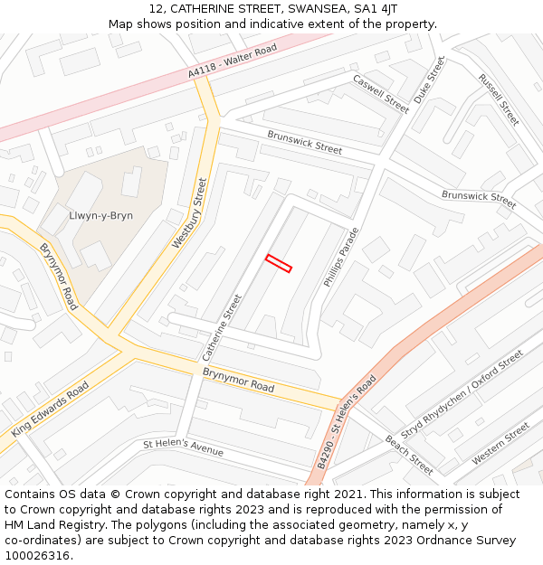 12, CATHERINE STREET, SWANSEA, SA1 4JT: Location map and indicative extent of plot