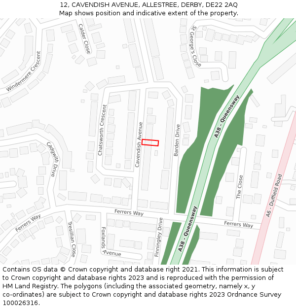 12, CAVENDISH AVENUE, ALLESTREE, DERBY, DE22 2AQ: Location map and indicative extent of plot