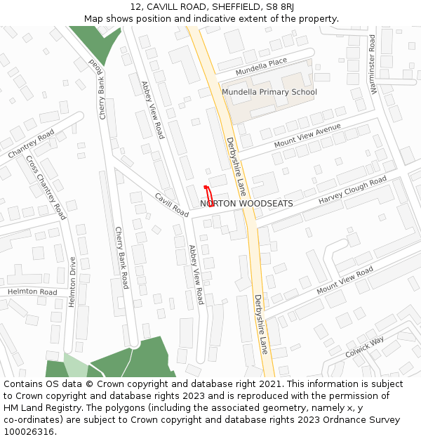 12, CAVILL ROAD, SHEFFIELD, S8 8RJ: Location map and indicative extent of plot