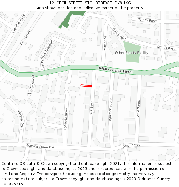 12, CECIL STREET, STOURBRIDGE, DY8 1XG: Location map and indicative extent of plot