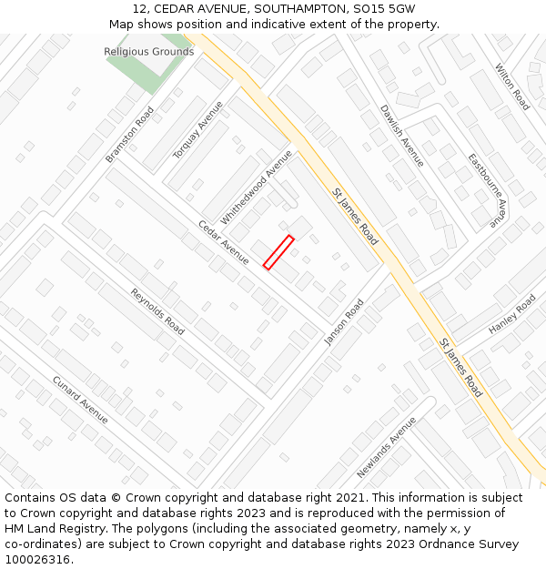 12, CEDAR AVENUE, SOUTHAMPTON, SO15 5GW: Location map and indicative extent of plot