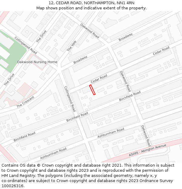 12, CEDAR ROAD, NORTHAMPTON, NN1 4RN: Location map and indicative extent of plot