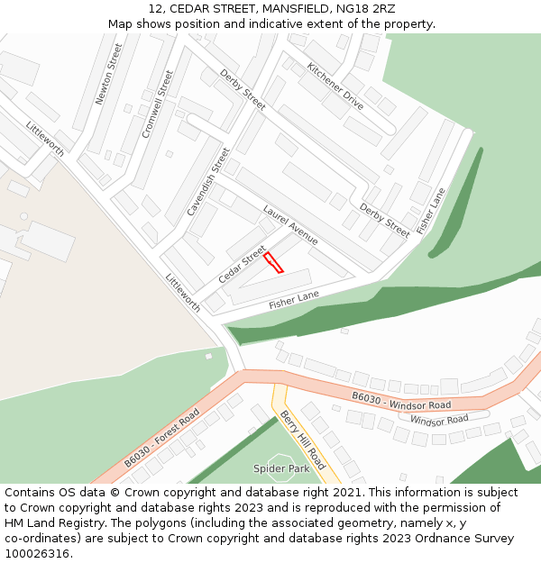 12, CEDAR STREET, MANSFIELD, NG18 2RZ: Location map and indicative extent of plot