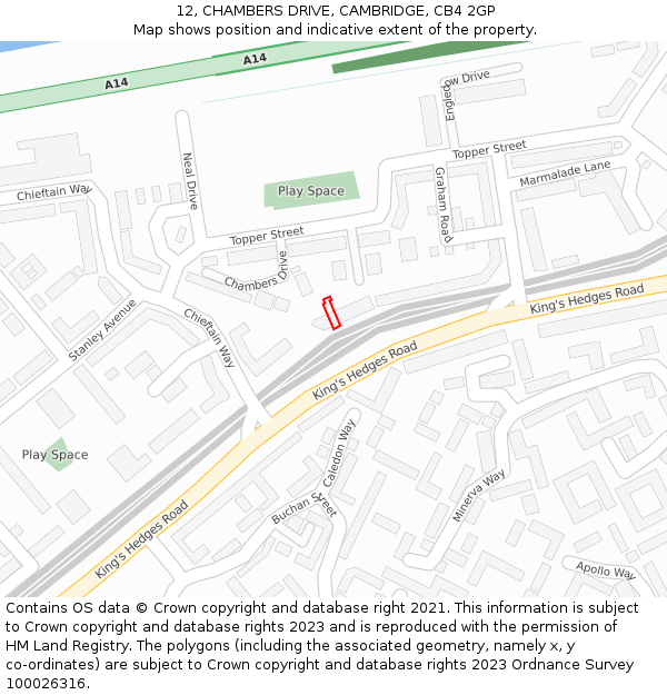 12, CHAMBERS DRIVE, CAMBRIDGE, CB4 2GP: Location map and indicative extent of plot