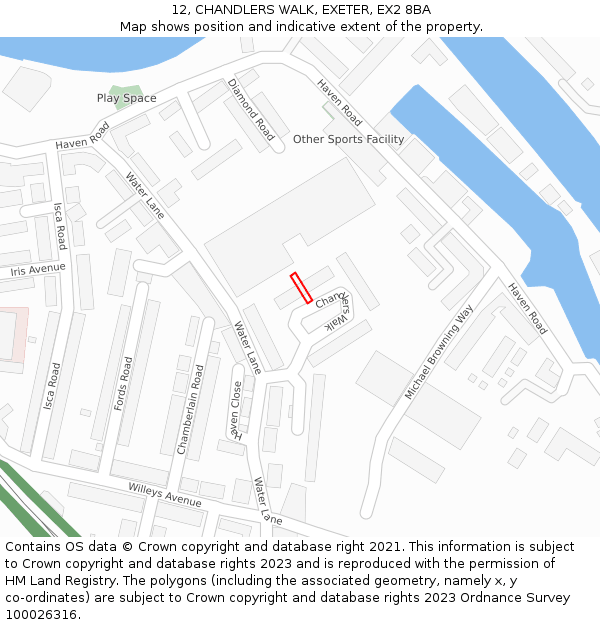12, CHANDLERS WALK, EXETER, EX2 8BA: Location map and indicative extent of plot