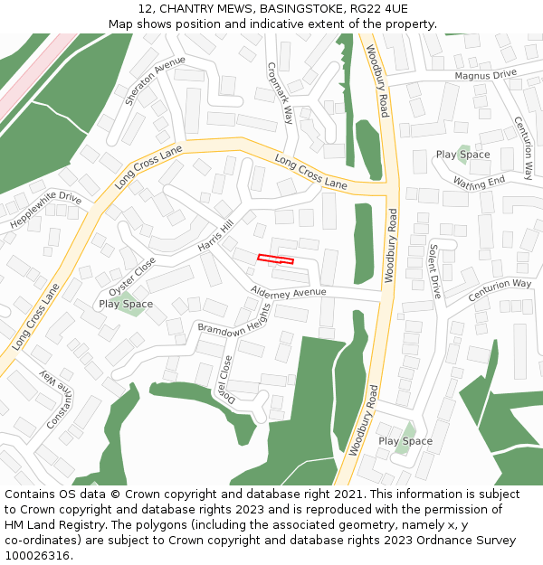 12, CHANTRY MEWS, BASINGSTOKE, RG22 4UE: Location map and indicative extent of plot