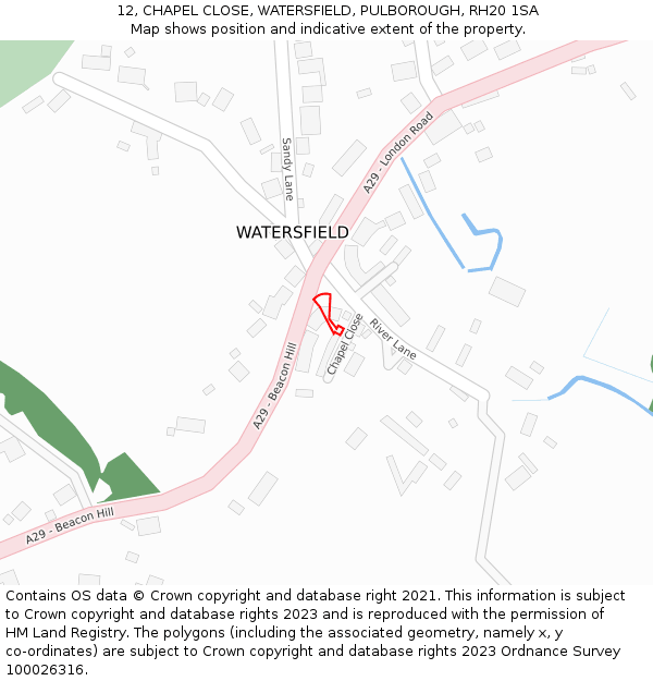 12, CHAPEL CLOSE, WATERSFIELD, PULBOROUGH, RH20 1SA: Location map and indicative extent of plot