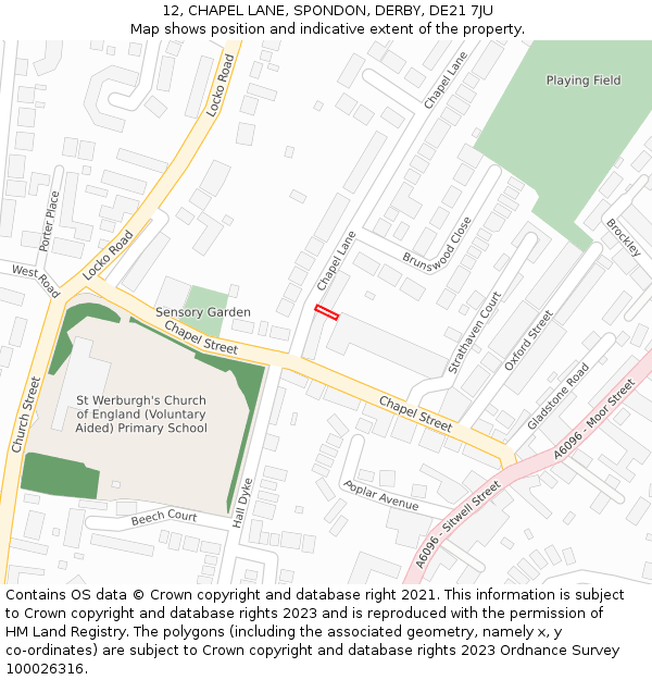 12, CHAPEL LANE, SPONDON, DERBY, DE21 7JU: Location map and indicative extent of plot