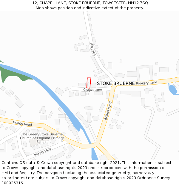 12, CHAPEL LANE, STOKE BRUERNE, TOWCESTER, NN12 7SQ: Location map and indicative extent of plot