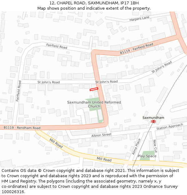 12, CHAPEL ROAD, SAXMUNDHAM, IP17 1BH: Location map and indicative extent of plot