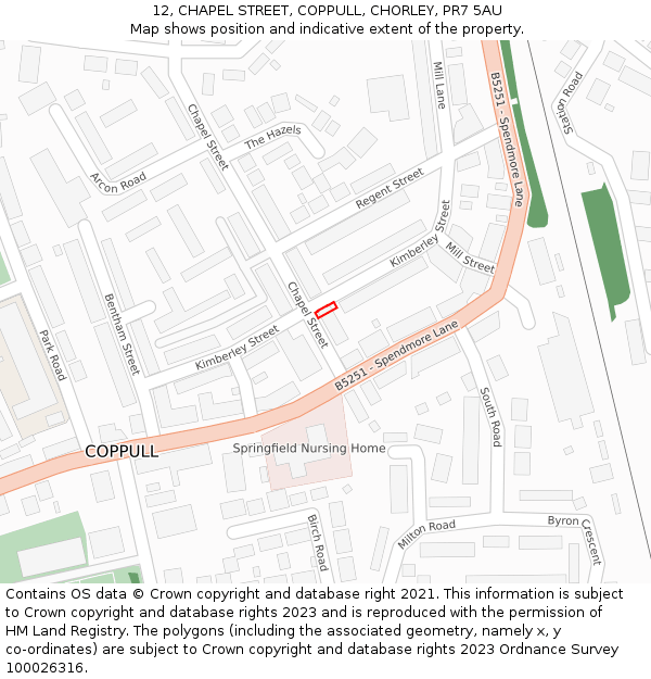 12, CHAPEL STREET, COPPULL, CHORLEY, PR7 5AU: Location map and indicative extent of plot