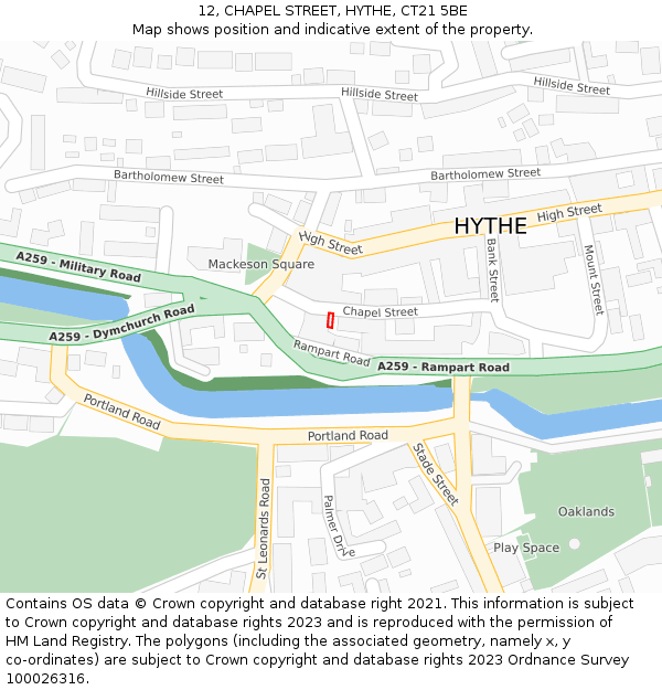 12, CHAPEL STREET, HYTHE, CT21 5BE: Location map and indicative extent of plot