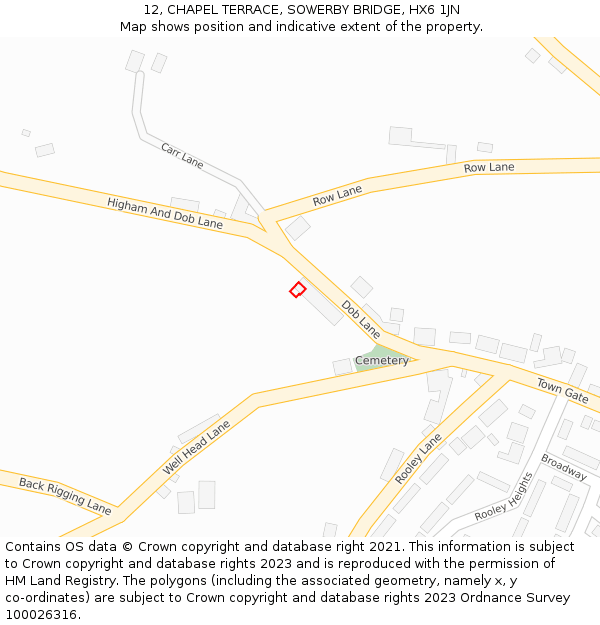 12, CHAPEL TERRACE, SOWERBY BRIDGE, HX6 1JN: Location map and indicative extent of plot