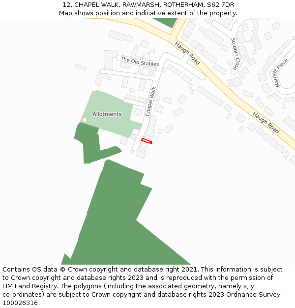 12, CHAPEL WALK, RAWMARSH, ROTHERHAM, S62 7DR: Location map and indicative extent of plot