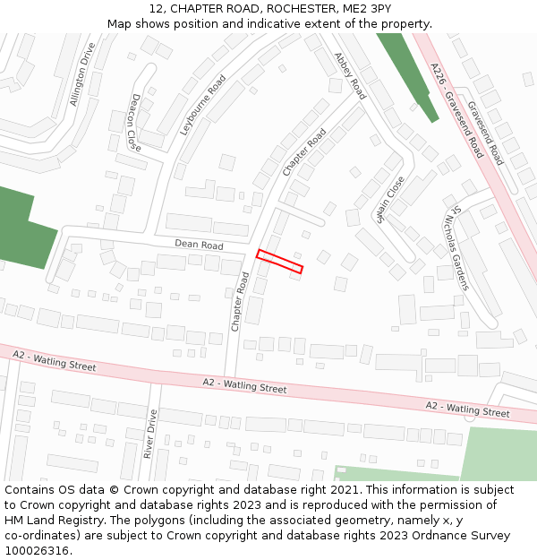 12, CHAPTER ROAD, ROCHESTER, ME2 3PY: Location map and indicative extent of plot