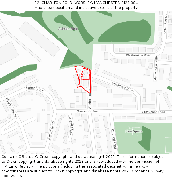 12, CHARLTON FOLD, WORSLEY, MANCHESTER, M28 3SU: Location map and indicative extent of plot