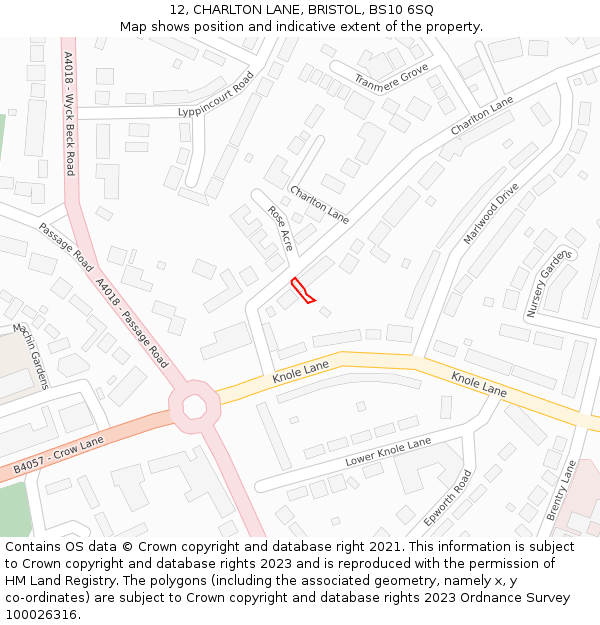 12, CHARLTON LANE, BRISTOL, BS10 6SQ: Location map and indicative extent of plot