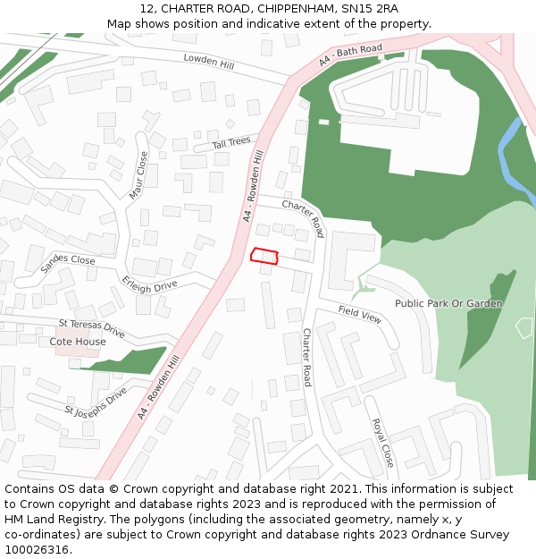 12, CHARTER ROAD, CHIPPENHAM, SN15 2RA: Location map and indicative extent of plot