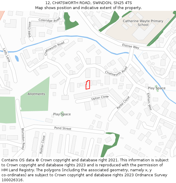 12, CHATSWORTH ROAD, SWINDON, SN25 4TS: Location map and indicative extent of plot