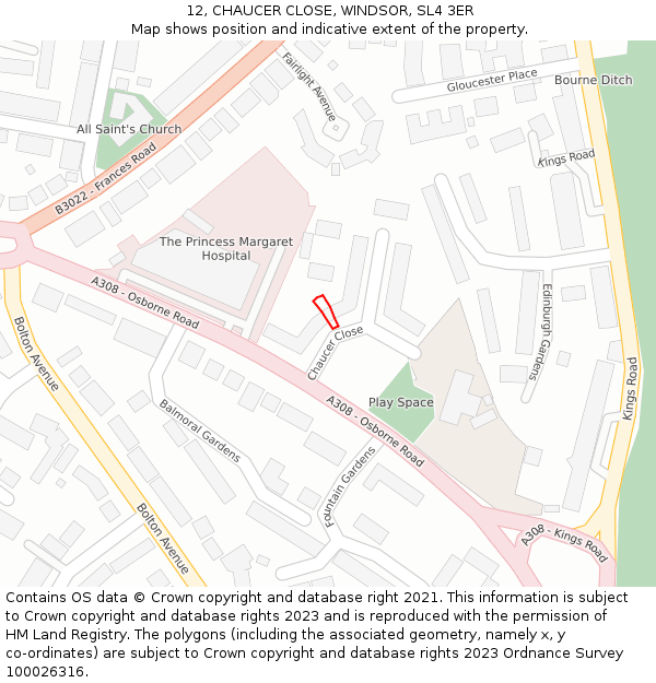 12, CHAUCER CLOSE, WINDSOR, SL4 3ER: Location map and indicative extent of plot
