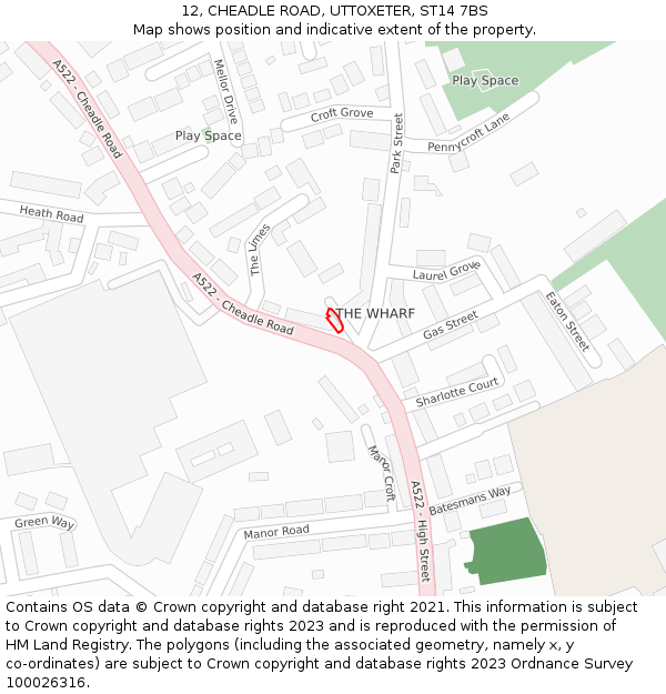 12, CHEADLE ROAD, UTTOXETER, ST14 7BS: Location map and indicative extent of plot