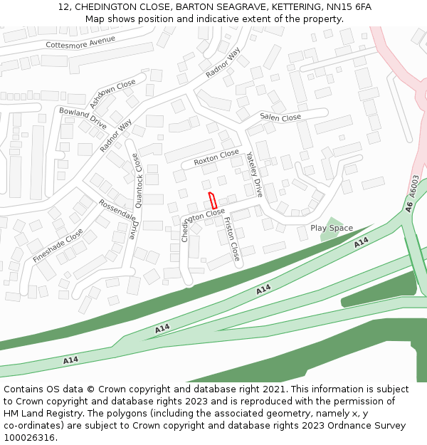 12, CHEDINGTON CLOSE, BARTON SEAGRAVE, KETTERING, NN15 6FA: Location map and indicative extent of plot