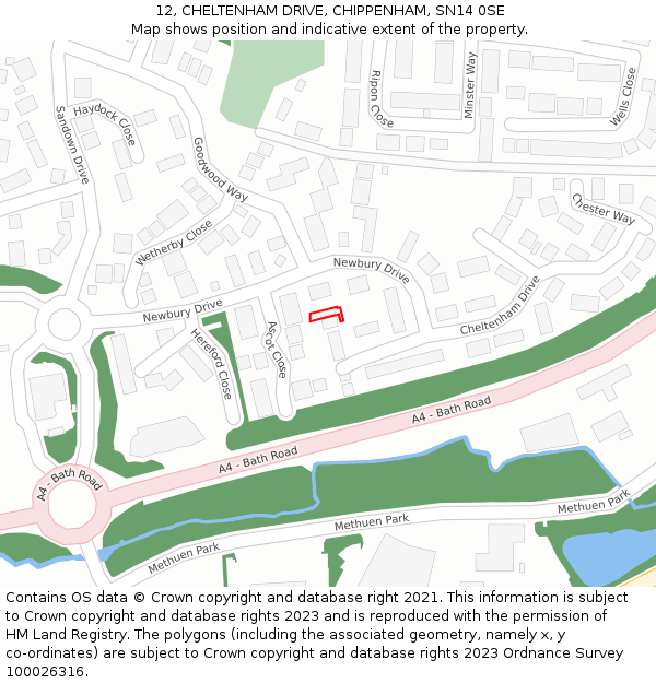 12, CHELTENHAM DRIVE, CHIPPENHAM, SN14 0SE: Location map and indicative extent of plot