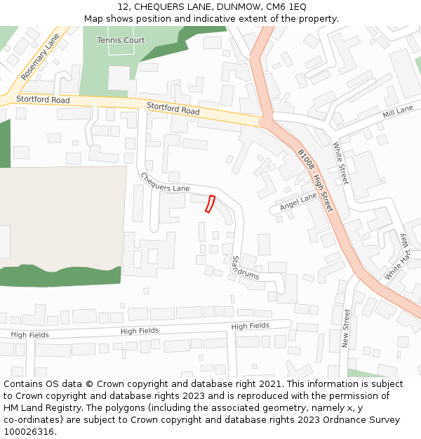 12, CHEQUERS LANE, DUNMOW, CM6 1EQ: Location map and indicative extent of plot